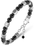 Rtzn black obsidian and silver evil eye protection bracelet with alternating smooth black and textured silver beads