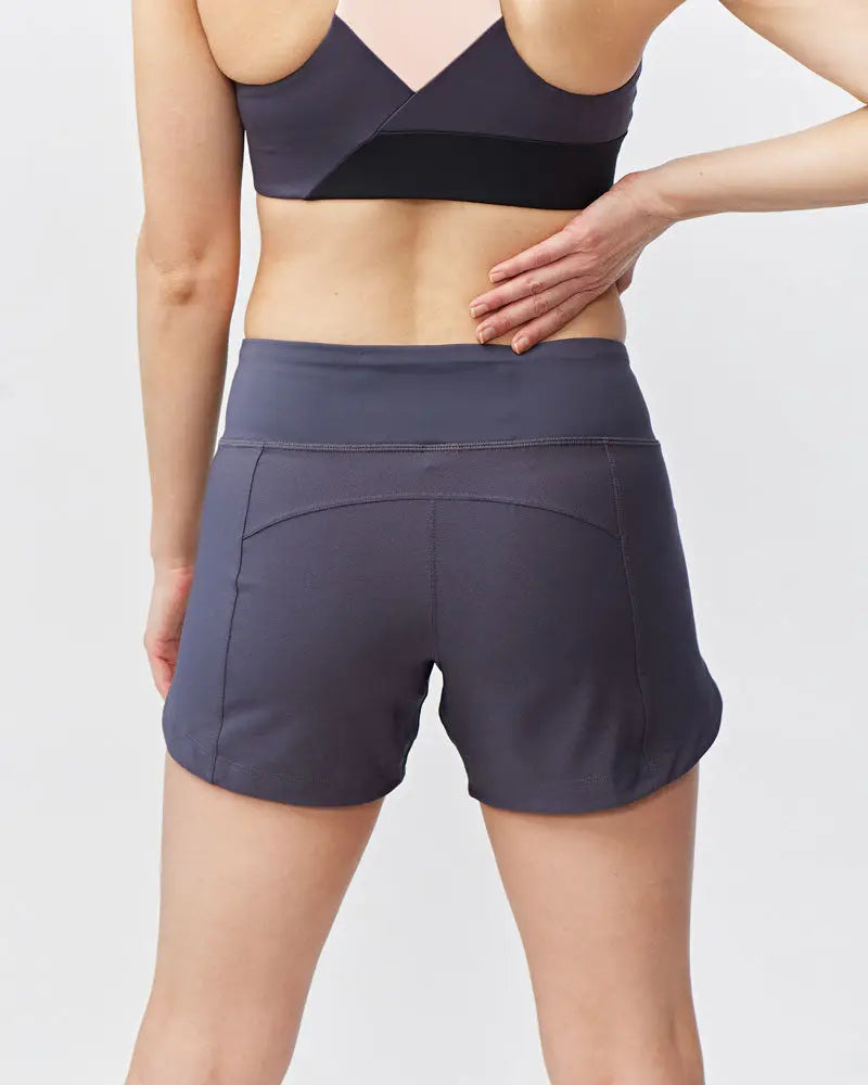 Excel women’s black camouflage dark gray high-waisted athletic workout shorts with subtle seam detailing