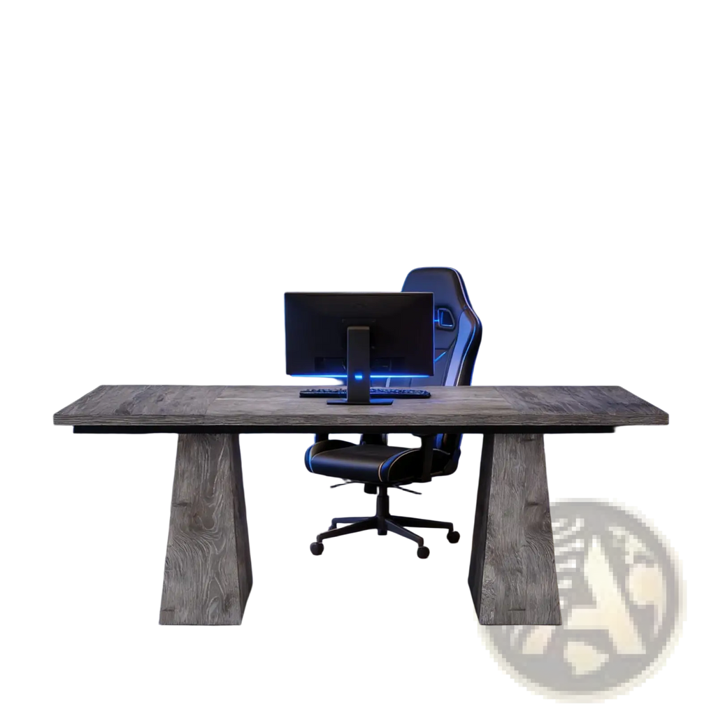 Executive desk 63 inch gray wood computer workstation with sleek wood grain top and stone like sturdy legs