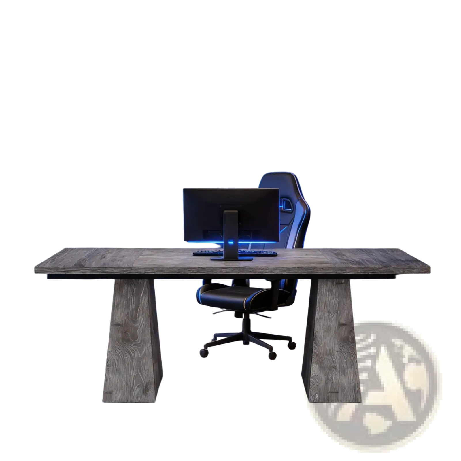 Executive desk 63 inch gray wood computer workstation with sleek wood grain top and stone like sturdy legs
