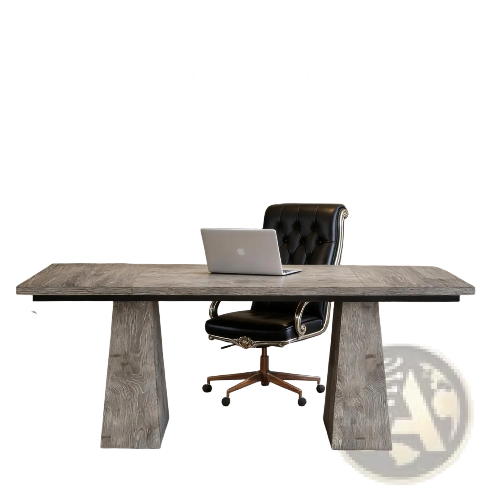 Executive desk 63 inch gray wood computer workstation with wood grain top and sturdy stone-like legs for office use