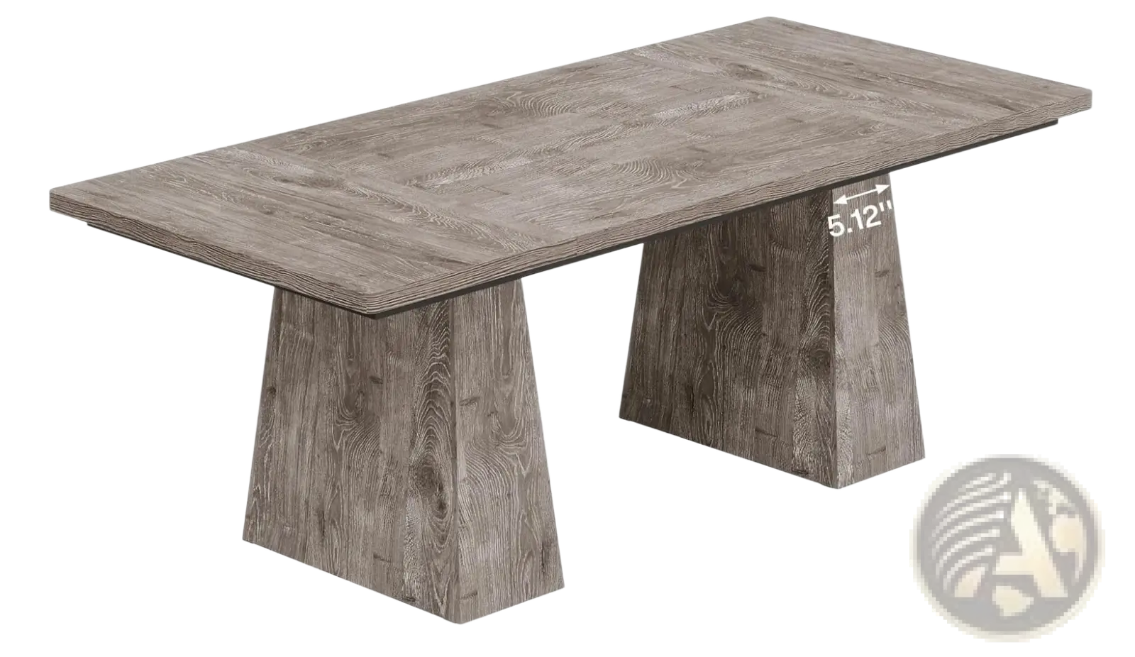 Gray wood executive desk with wood-grain finish and tapered rectangular legs for computer workstation use