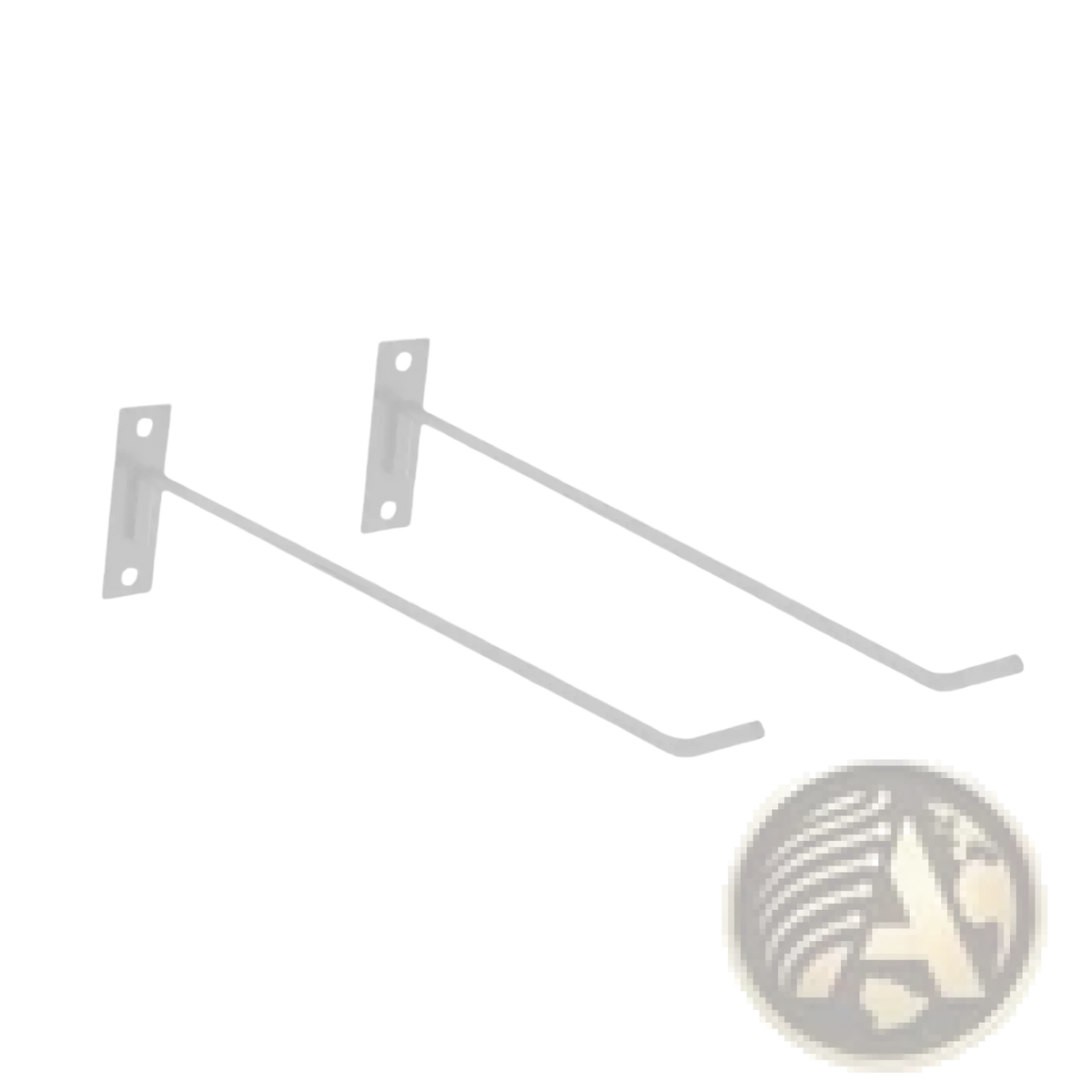 White metal exercise ball wall mount holder with angled hooks and mounting plates for iron storage rack