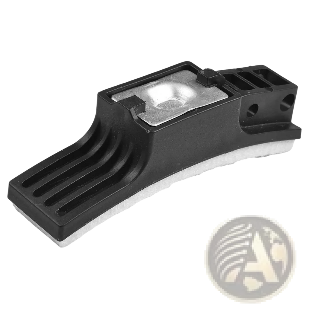 Black plastic exercise bike brake pad replacement with white foam pad and silver metal clip for resistance friction parts