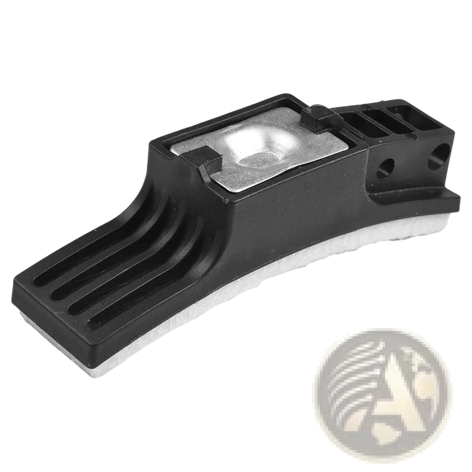 Black plastic exercise bike brake pad replacement with white foam pad and silver metal clip for resistance friction parts