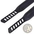 Black silicone exercise bike pedal straps pair with elongated oval cutouts for secure foot placement