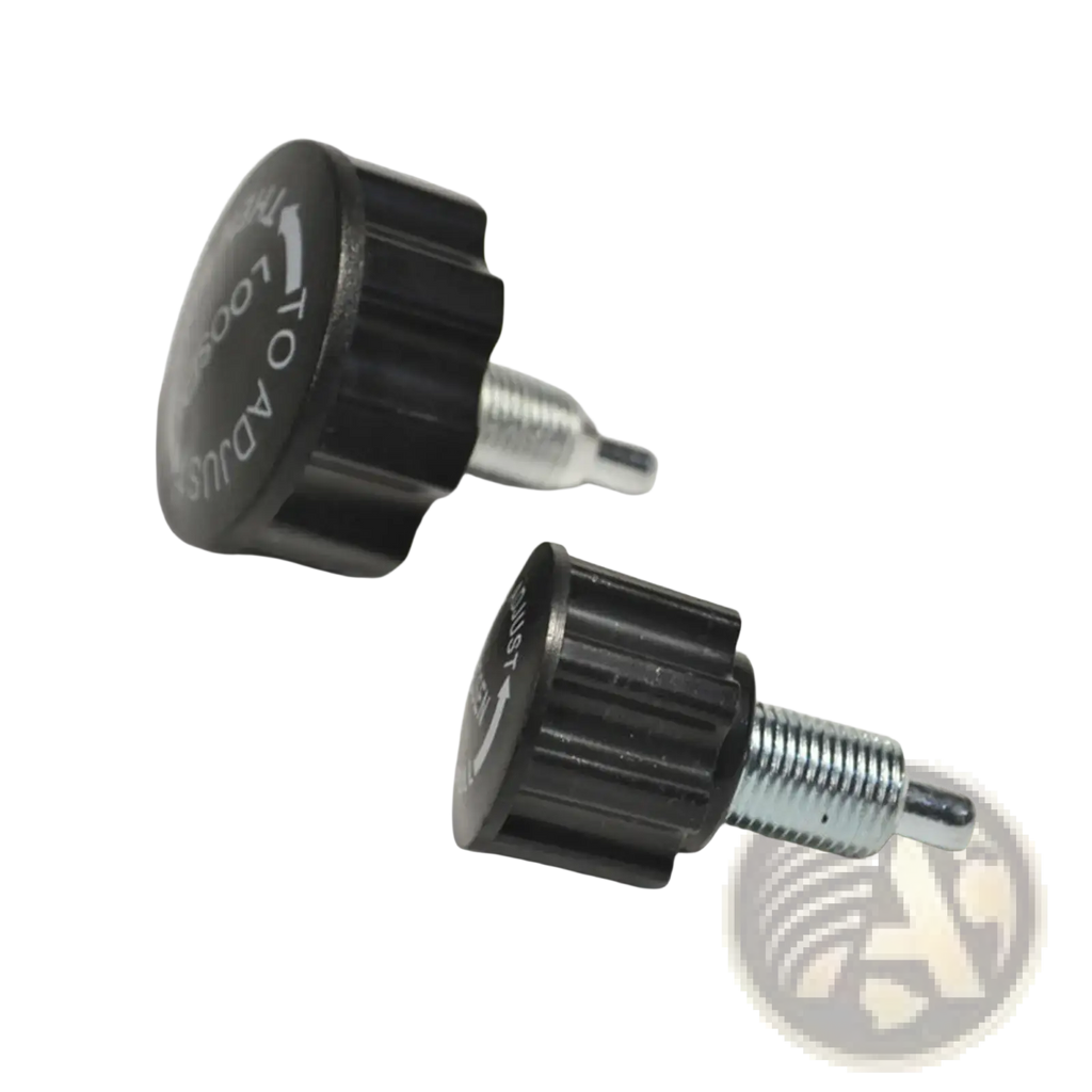 Black plastic exercise bike pull pin knob replacement with threaded metal stem for secure adjustment