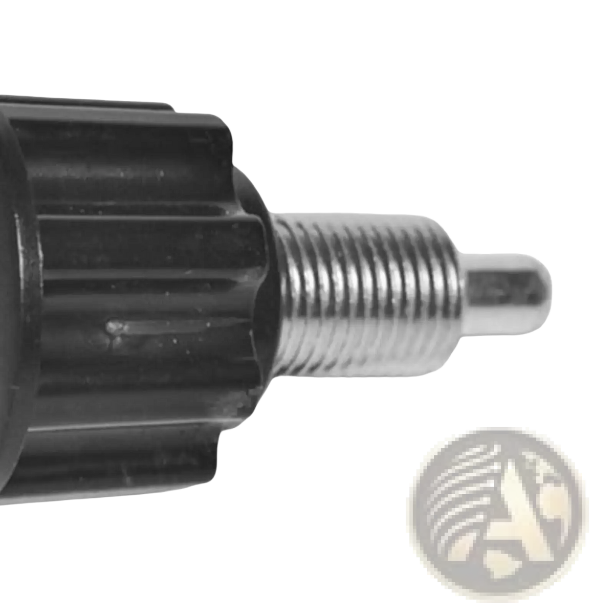 Black plastic exercise bike pull pin knob replacement with metallic threaded shaft and rounded tip
