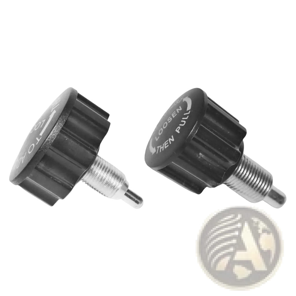 Black plastic exercise bike pull pin knob replacement with threaded metal shaft and loosen then pull instructions on top