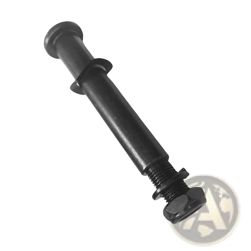 Black metal exercise bike replacement bolt with threaded end and hexagonal nut shown from the back side