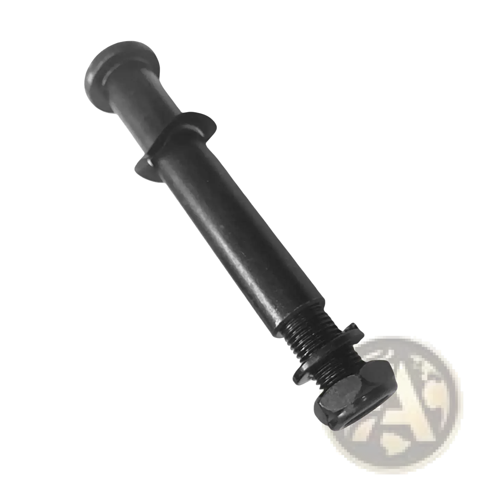 Black metal exercise bike replacement bolt with threaded end and hexagonal nut shown from the back side
