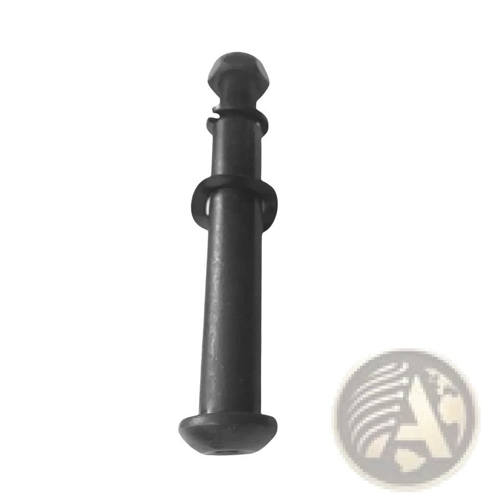 Black plastic exercise bike replacement bolt and adjustment knob shown from the back with rounded ends and central clip