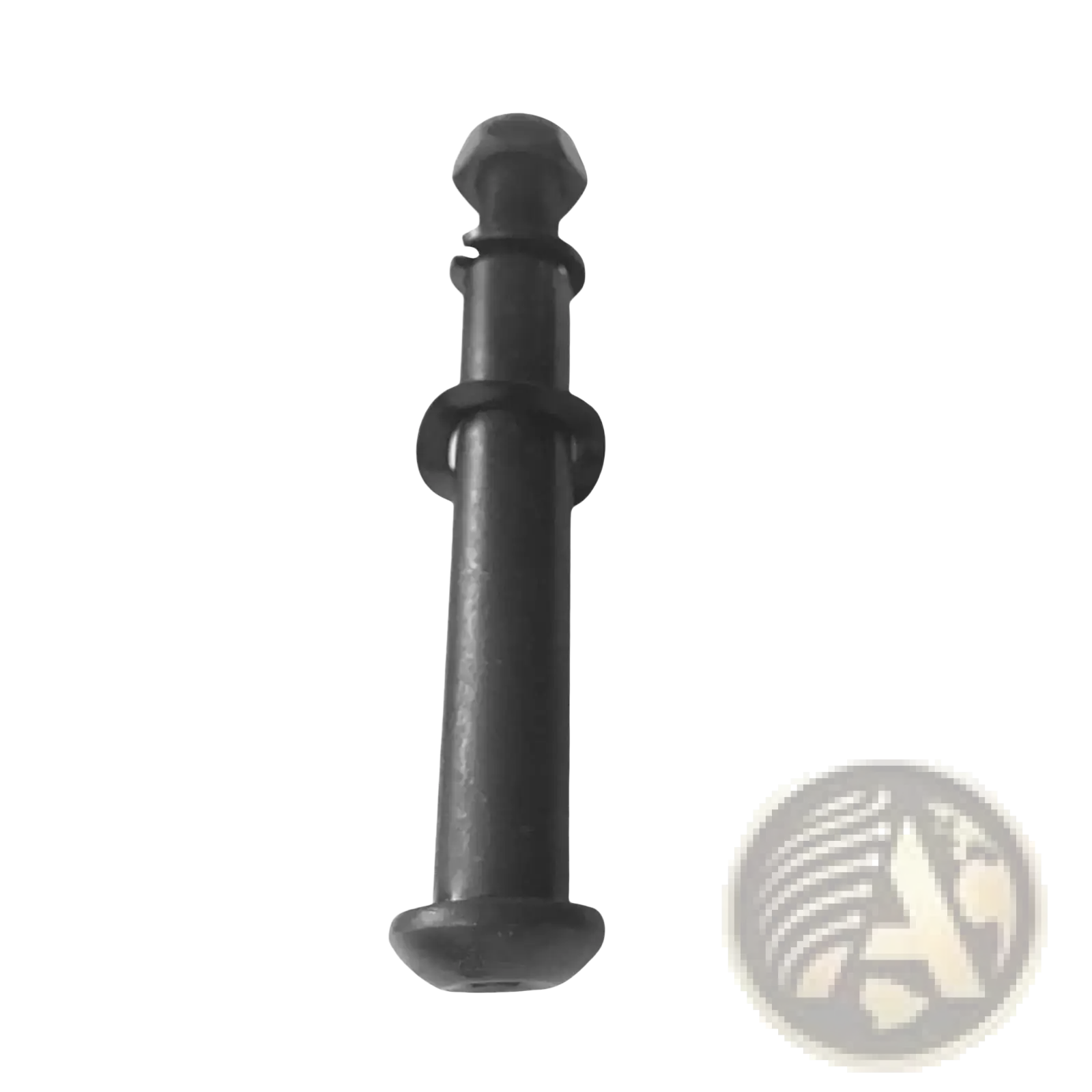 Black plastic exercise bike replacement bolt and adjustment knob shown from the back with rounded ends and central clip