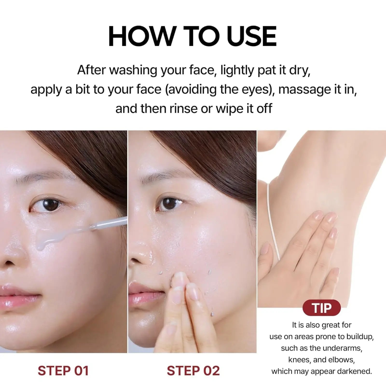 A clear gel-like exfoliating liquid being applied with a dropper for deep cleansing and oil control