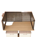 Black metal mesh expandable cabinet shelf with wooden top surface made of carbon steel for adjustable storage
