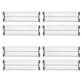 Clear plastic storage bins with black metal frames and vertical slats in expandable clear plastic drawer dividers organizer