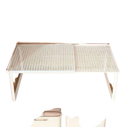 Expandable metal closet shelf white mesh organizer with adjustable height and grid pattern for cabinet or wardrobe use