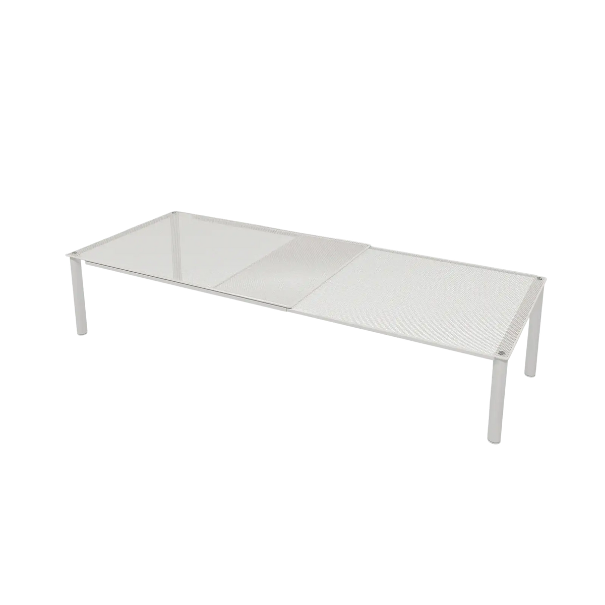 Expandable white metal shoe rack storage organizer with extendable mesh surface and slim adjustable legs