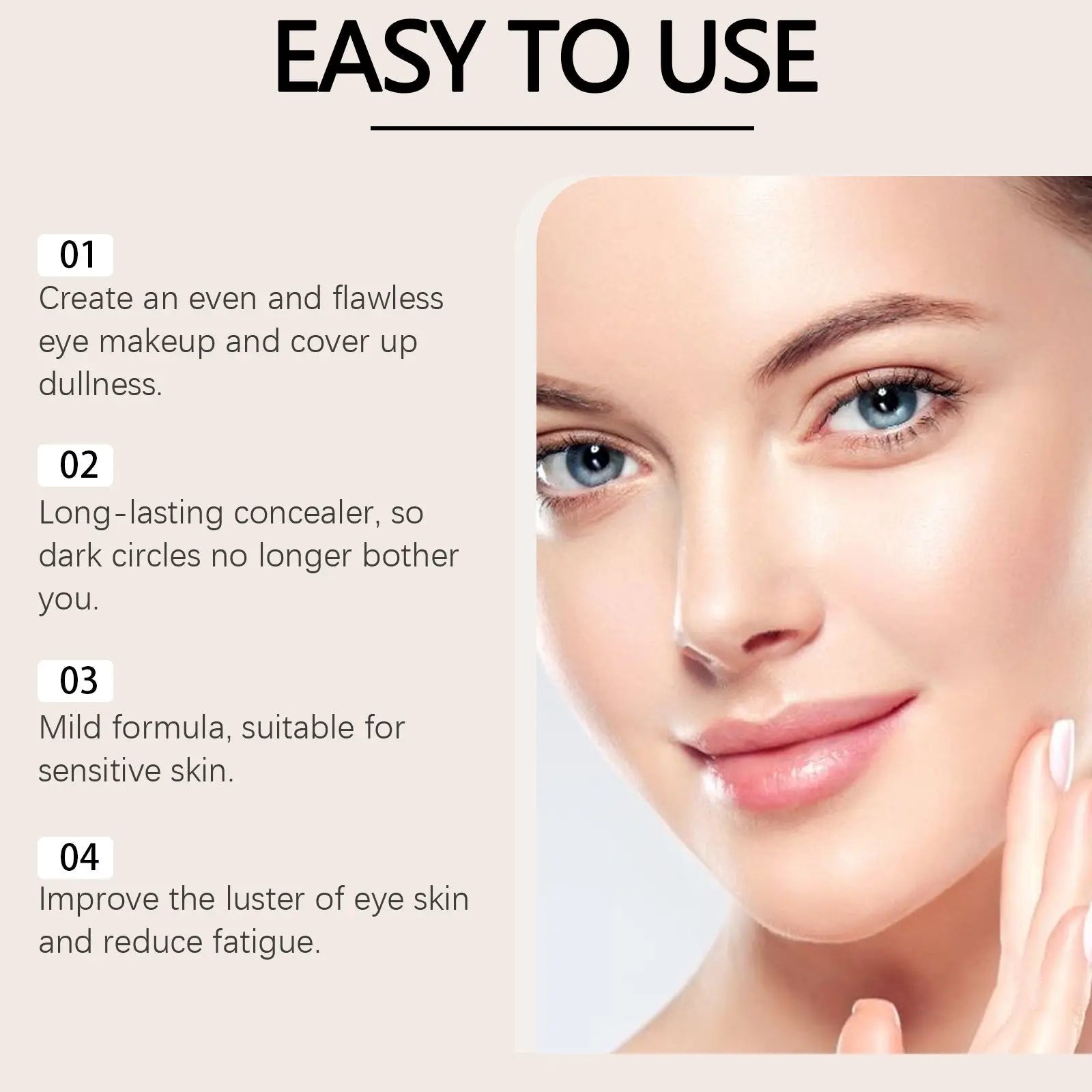 Eye concealer for sensitive skin with creamy mild formula providing long-lasting coverage to brighten under-eye area