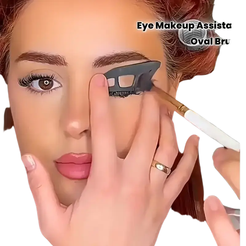 Black plastic eye makeup assistant with oval brush design in an eye makeup kit stencil and brush set for precise application