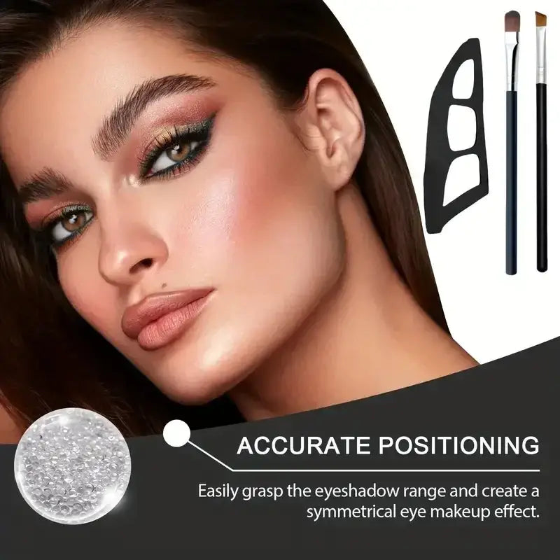 Black plastic eyeshadow blending stencil with three cut-out sections in an eye makeup kit makeup tool kit