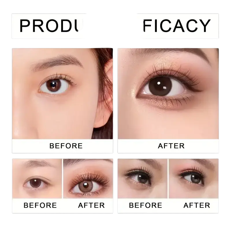 The eye makeup kit stencil and brush set shows before and after close-ups highlighting enhanced eyelashes and eye makeup