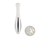 A sleek white and silver eye massager with smooth ergonomic design for wrinkle and dark circle removal