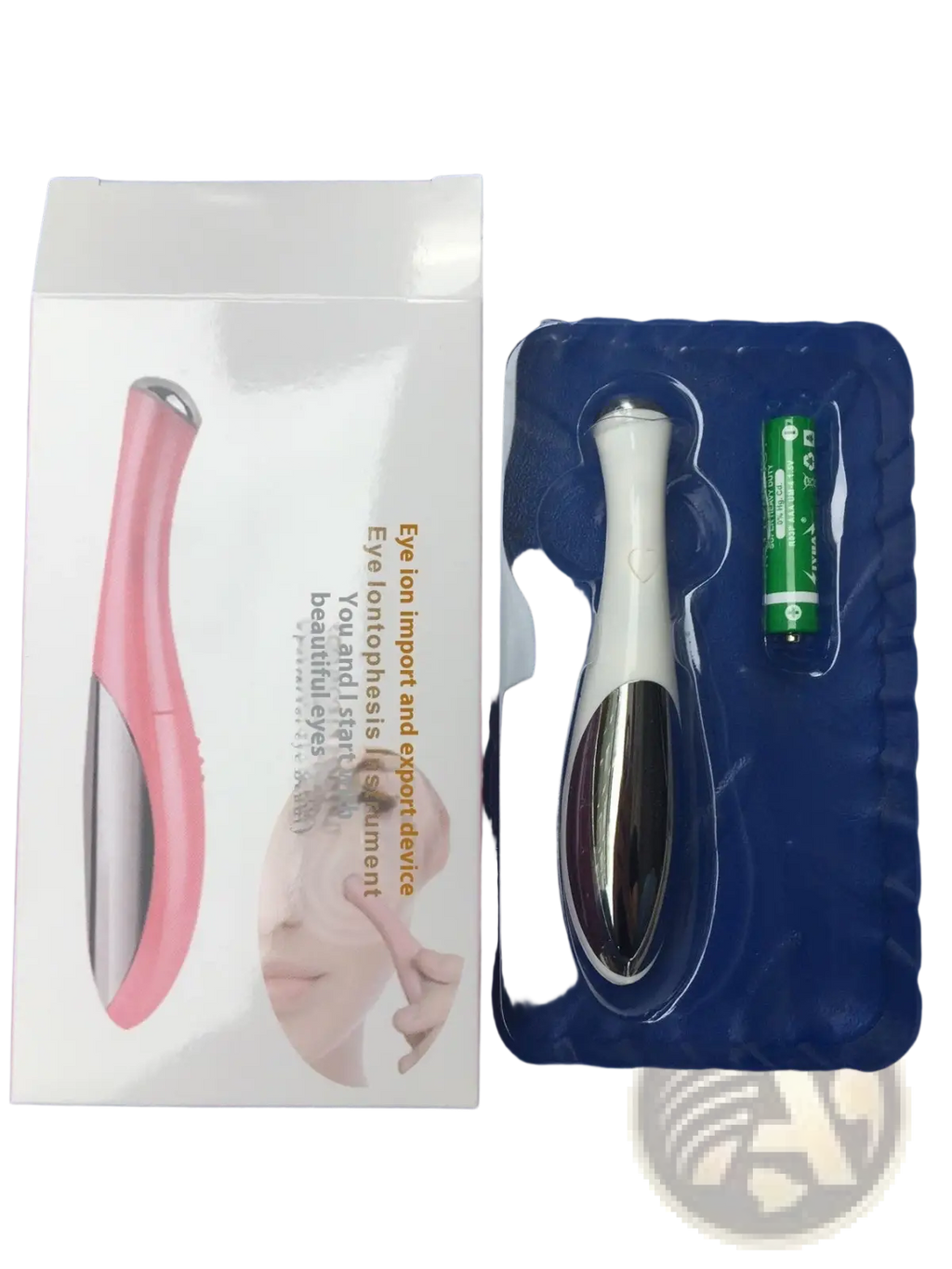 Pink and silver eye massager with sleek ergonomic design for wrinkle and dark circle removal import export device