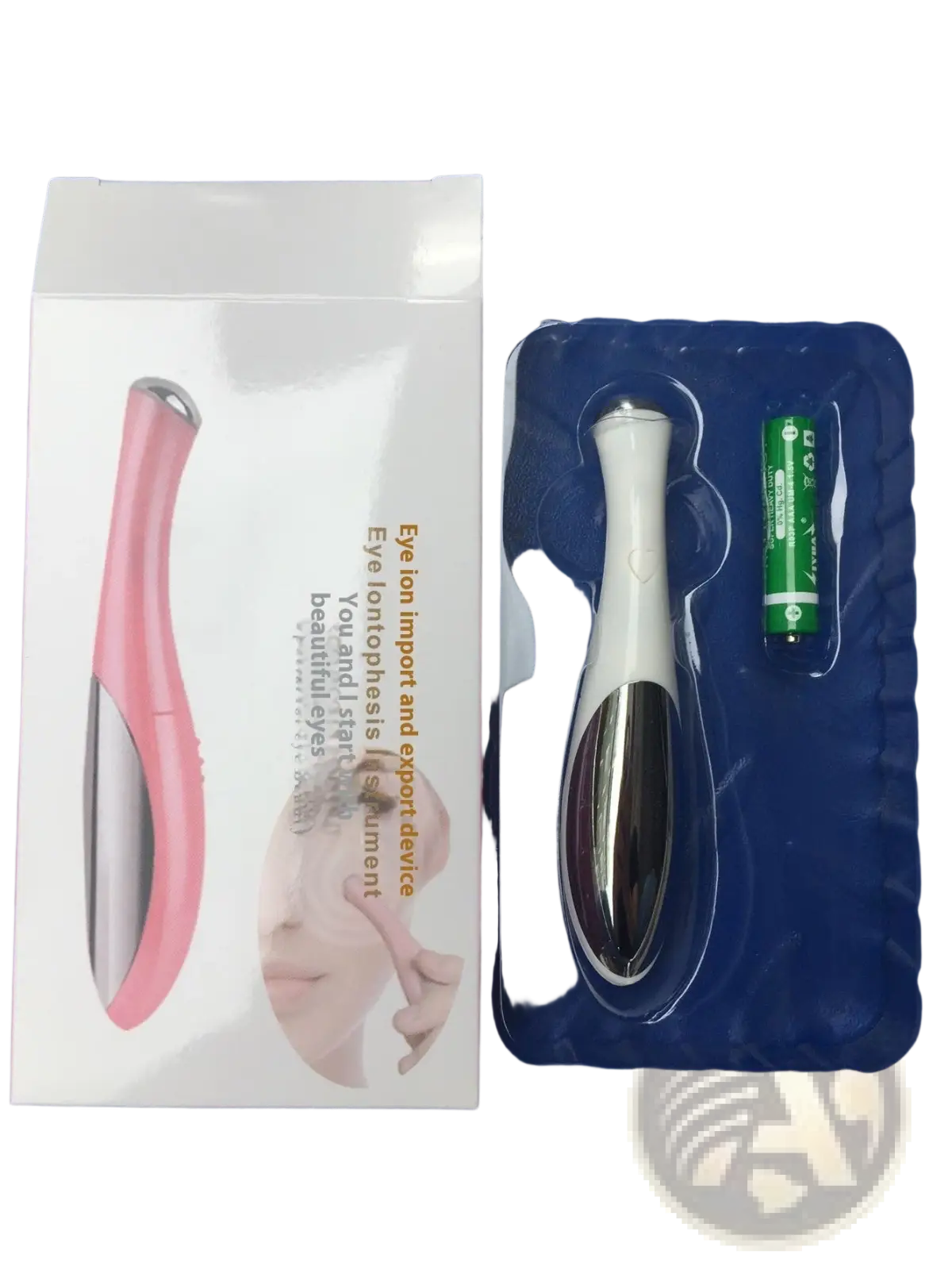 Pink and silver eye massager with sleek ergonomic design for wrinkle and dark circle removal import export device