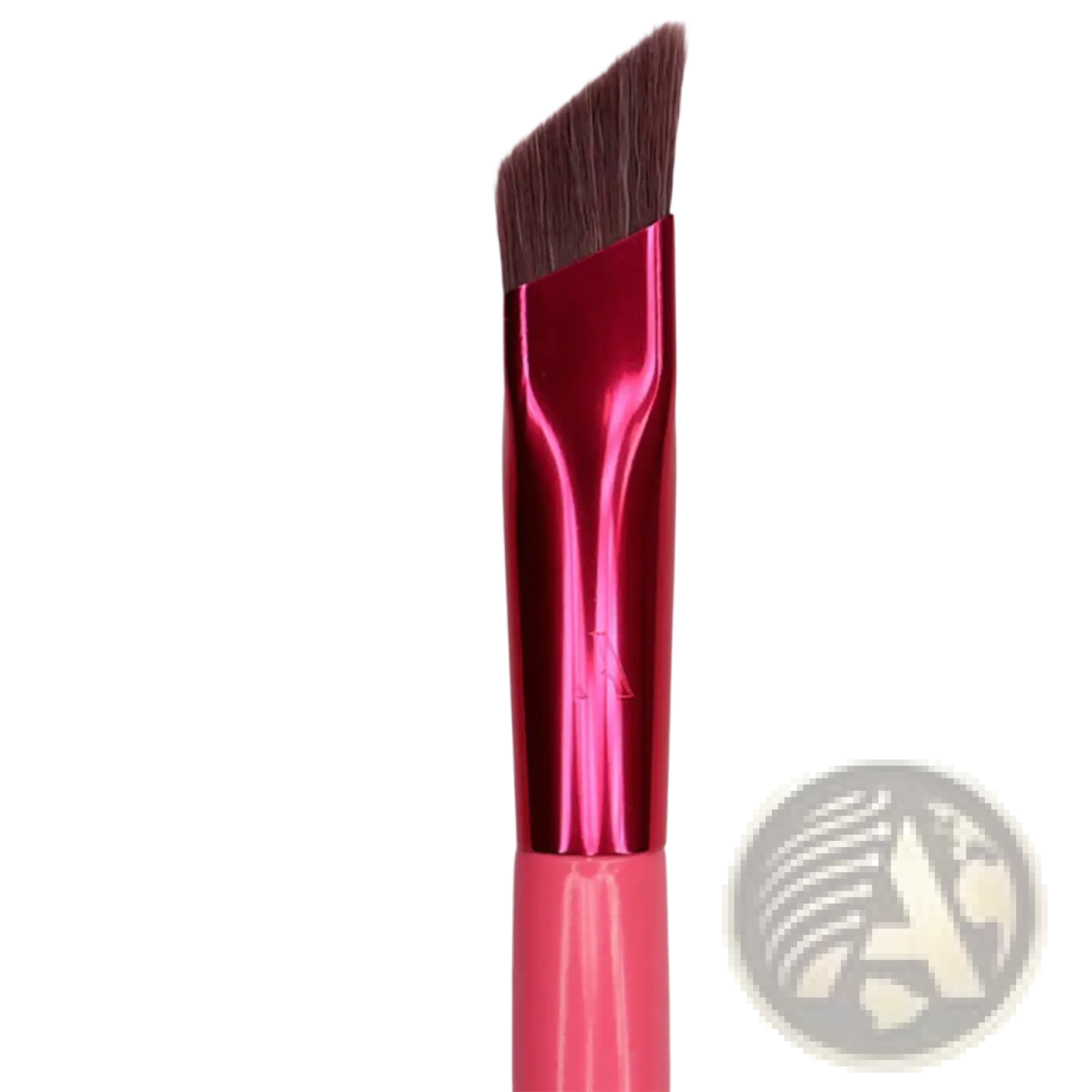 Eyebrow brush and gel set with vibrant pink angled makeup brush featuring dense dark brown bristles and glossy metallic finish