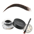 Black handaiyan eyebrow cream in a clear glass jar with black lid beside a pink angled applicator brush set