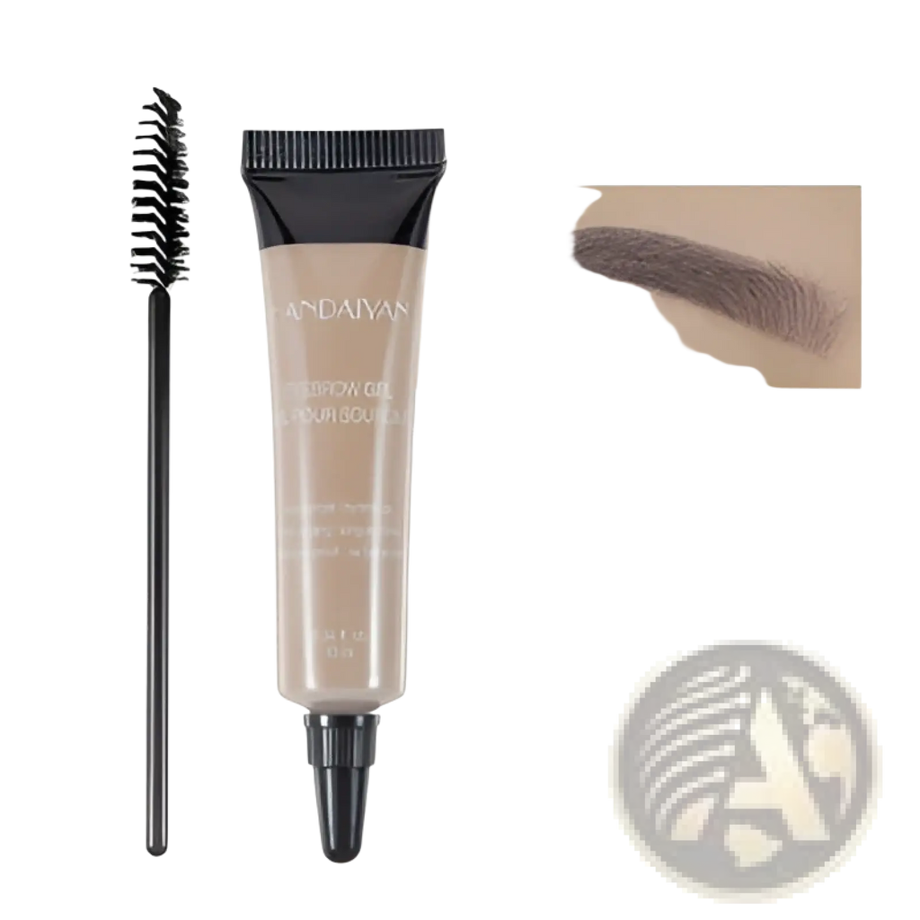 A sleek translucent blonde eyebrow henna gel tube with black cap and brush applicator waterproof liquid tint tattoo kit