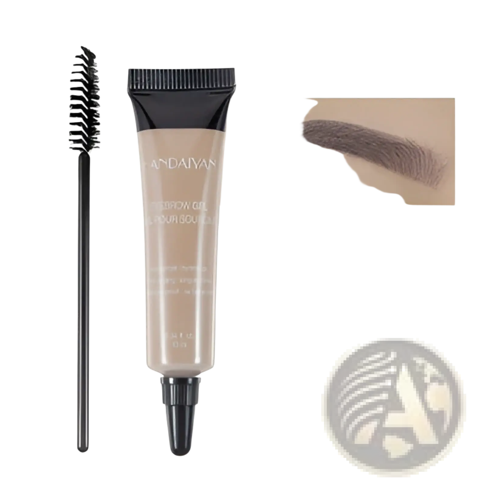 A sleek translucent blonde eyebrow henna gel tube with black cap and brush applicator waterproof liquid tint tattoo kit