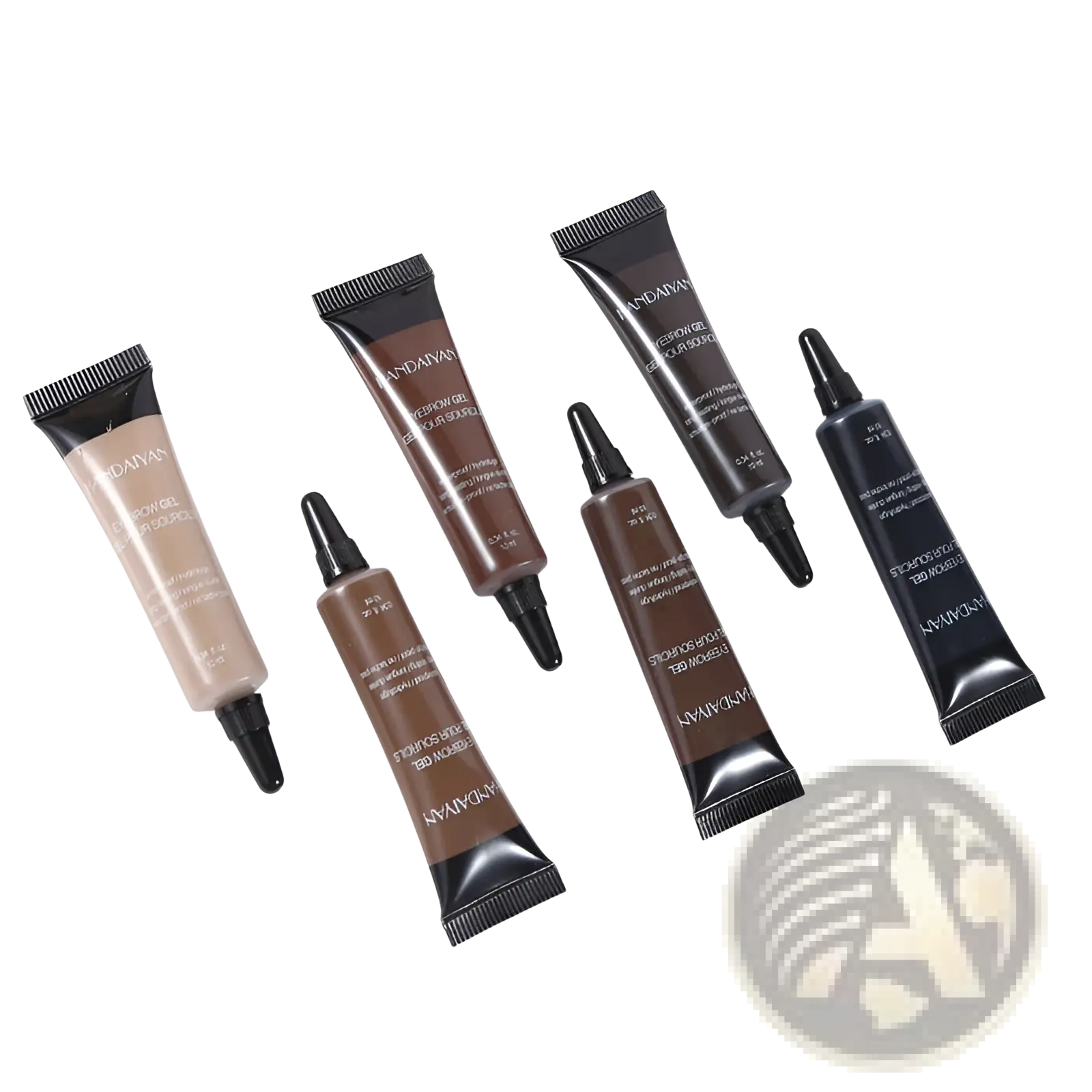 Set of six black-tubed mandayan concealer gel tubes in beige and brown shades for eyebrow henna gel waterproof tint kit