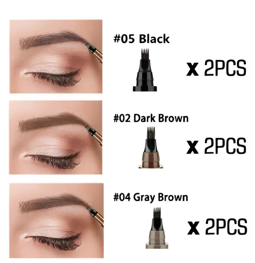 Eyebrow pencil waterproof long lasting with fine-tipped applicators in black dark brown and gray brown shades