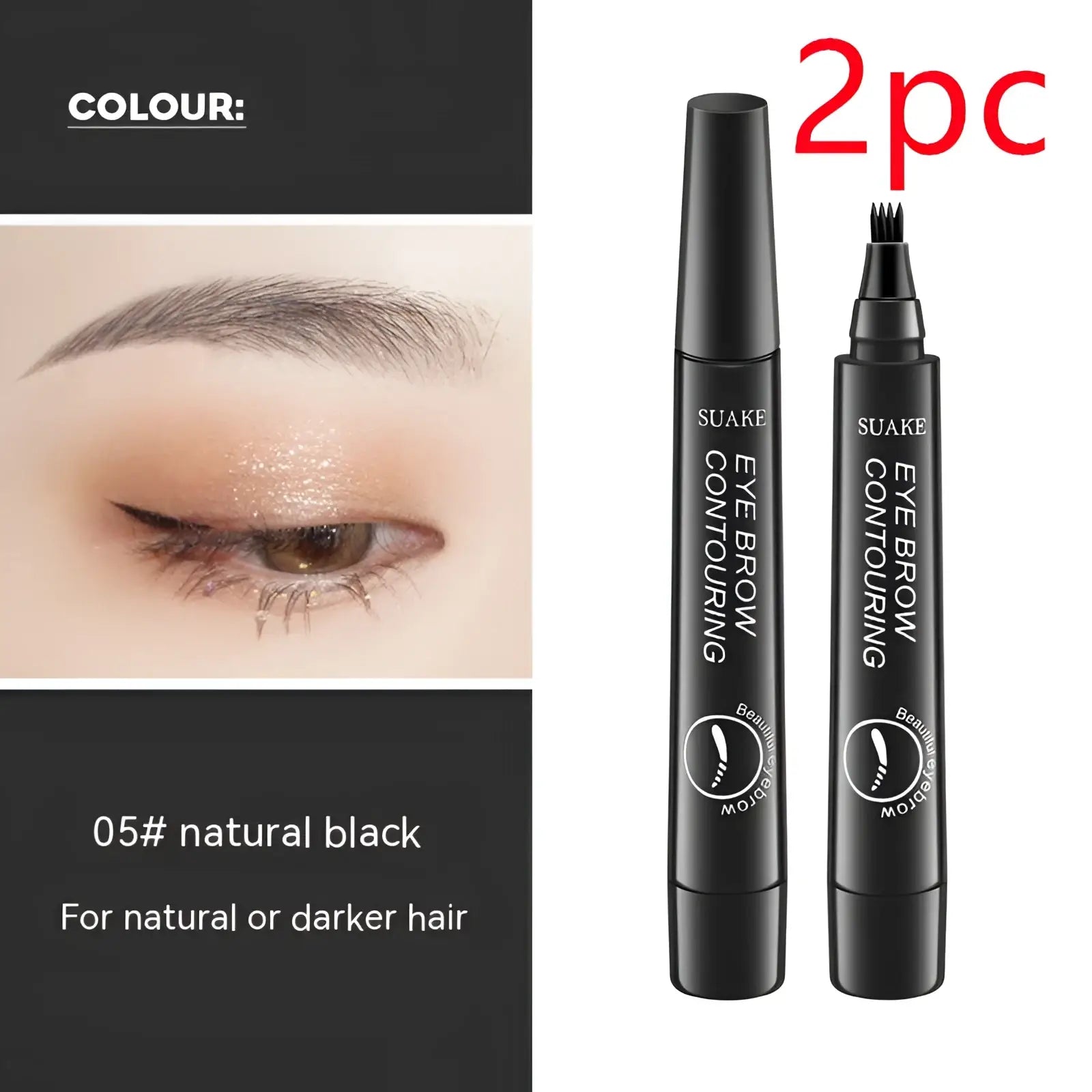 Black suake eyebrow contouring pen set with fine brush tip for natural black color waterproof long lasting use