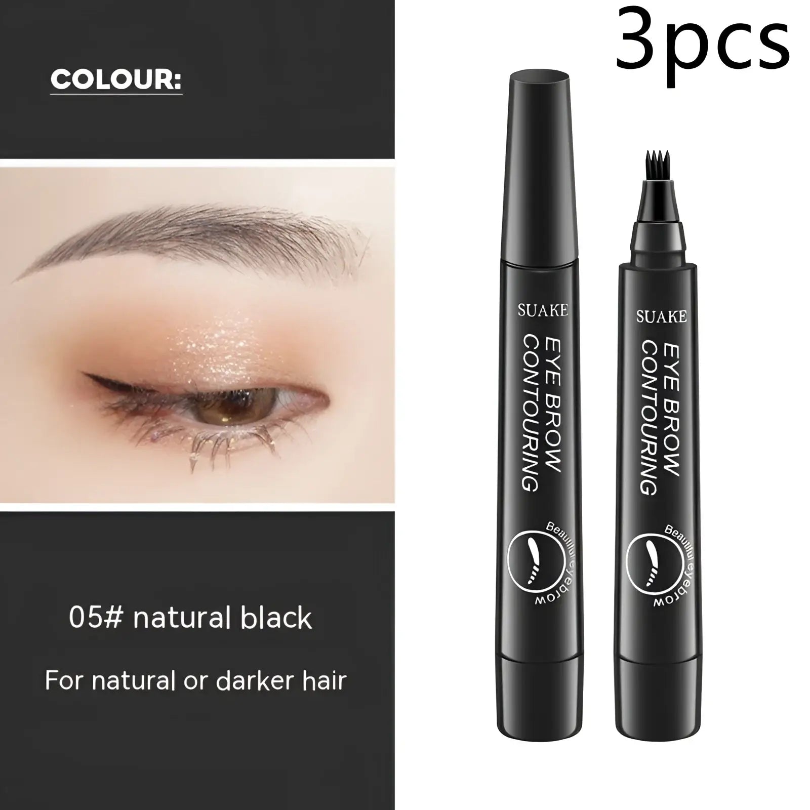 Black suake eyebrow contouring pen set with two tips for natural black waterproof long lasting 4 claw pen use
