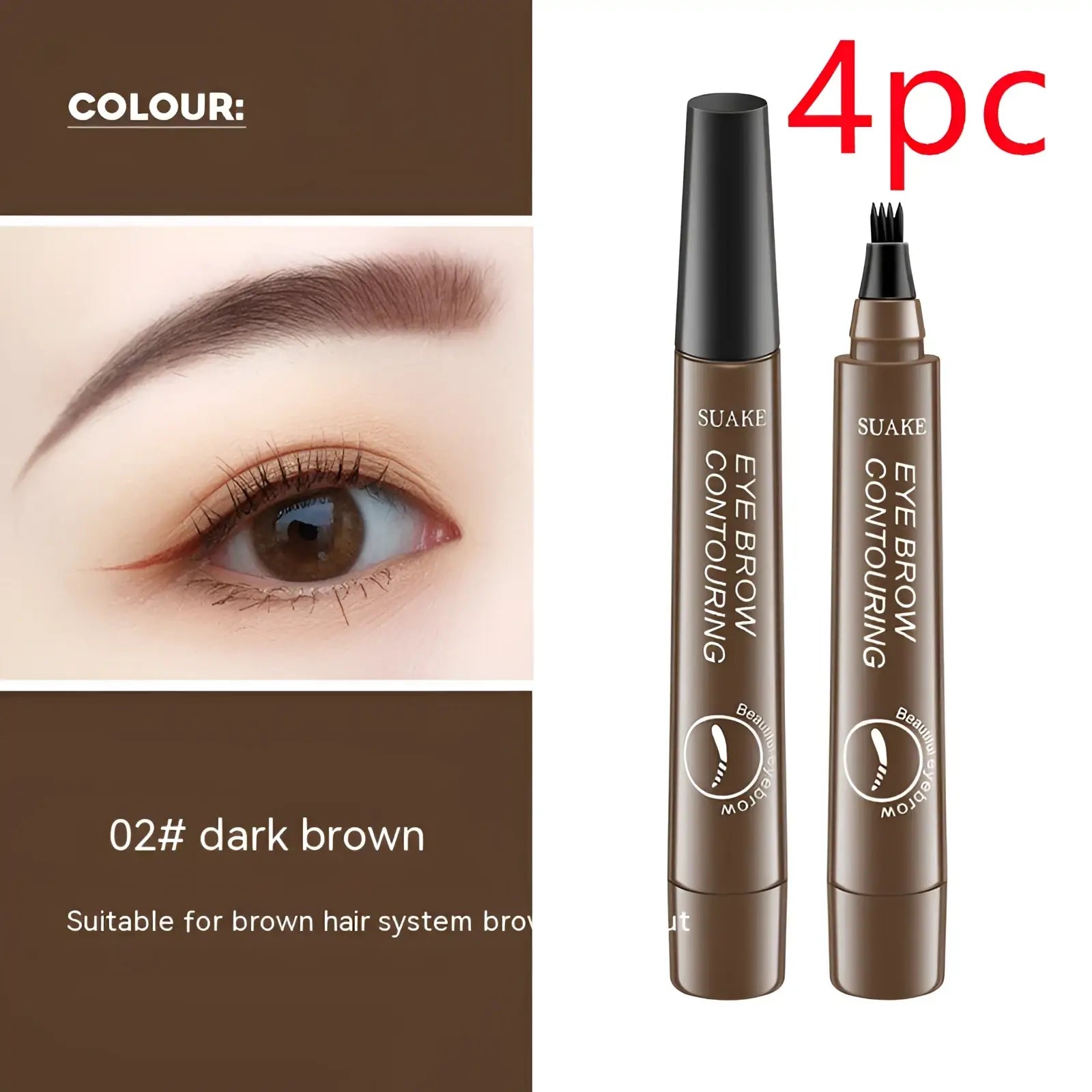 Dark brown suake eyebrow pencil waterproof long lasting 4 claw pen set with two fine brush tip pens and black caps