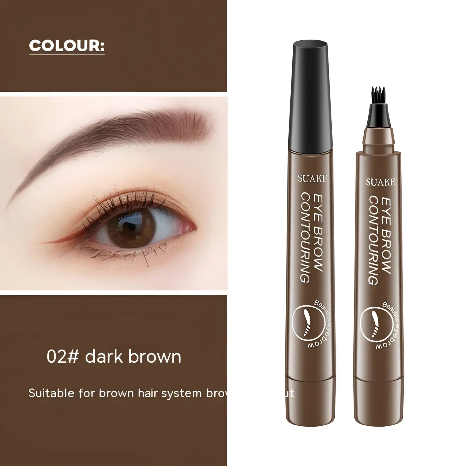 Dark brown eyebrow pencil with black cap and fine brush tip waterproof long lasting 4 claw pen for contouring