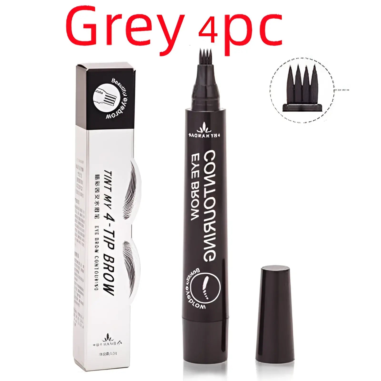 Black eyebrow pencil waterproof long lasting 4-claw pen with a fine multi-tipped applicator and matching cap