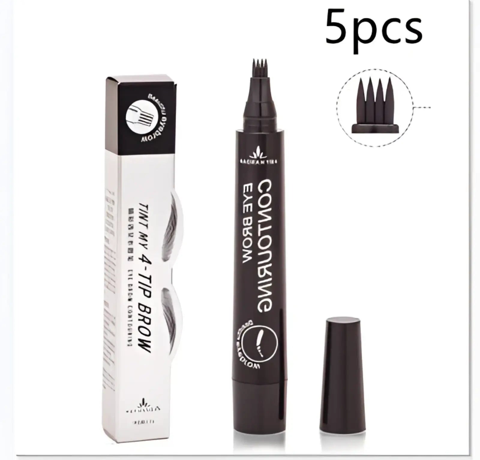Black eyebrow pencil with fine angled tip and sleek body designed for waterproof long lasting use