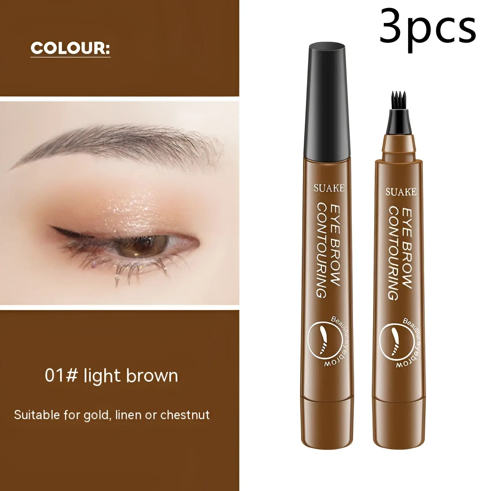 Set of two suake eyebrow contouring pencils in light brown with waterproof long lasting formula for defining and filling brows