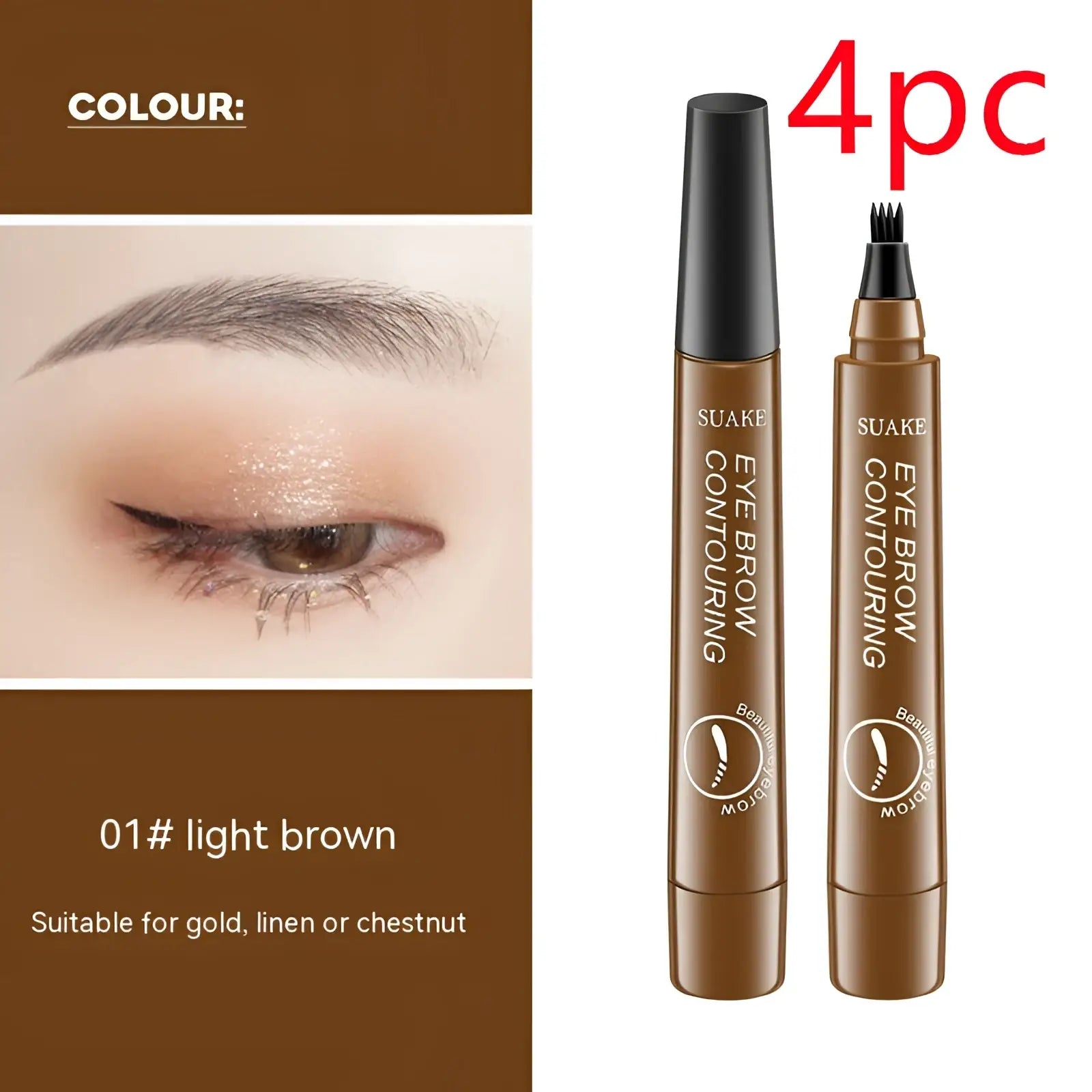 Brown suake eyebrow pencil waterproof long lasting with black caps and fine tips for precise contouring application
