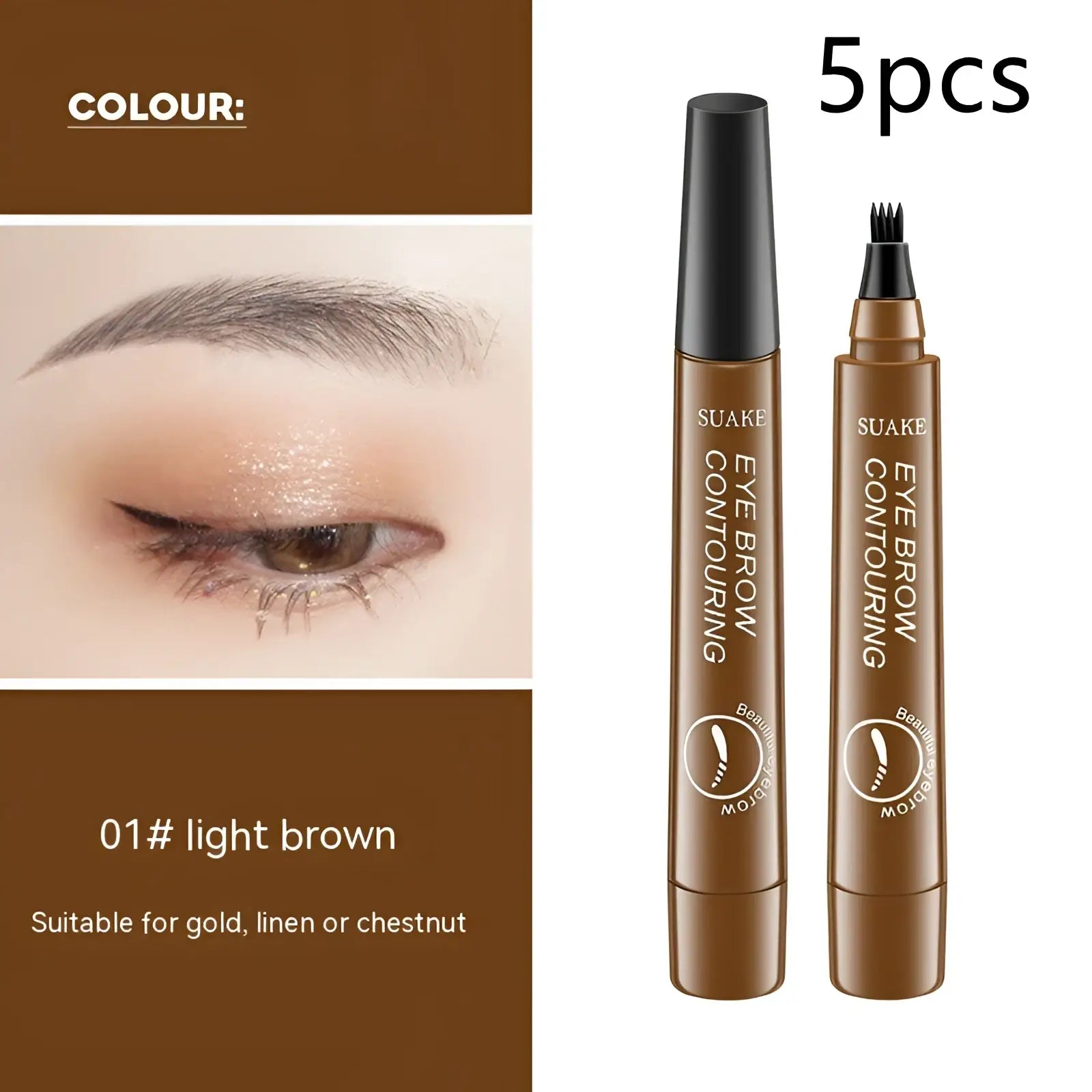 Brown suake eyebrow contouring pen with waterproof long lasting formula black cap and fine brush tip for precise application