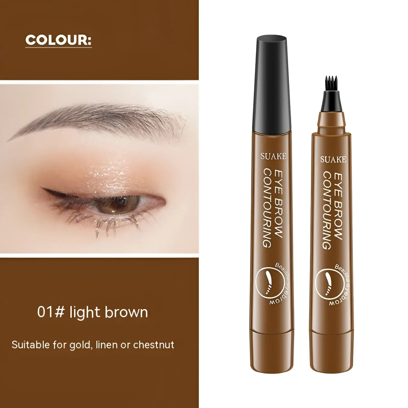 Brown suake eyebrow pencil waterproof long lasting 4 claw pen with black cap and fine brush tip for precise contouring