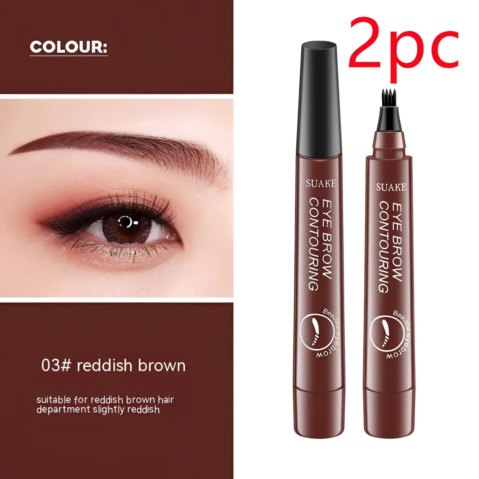 Two brown suake eyebrow contouring pens featuring a fine tip and spoolie brush for waterproof long lasting use