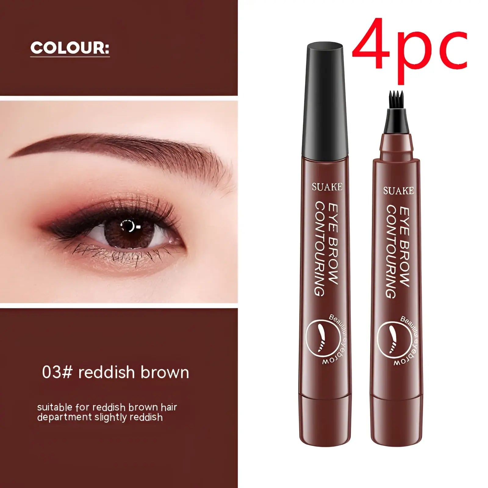 Two brown suake eyebrow contouring pens with black caps and fine-tipped applicators for defining eyebrows