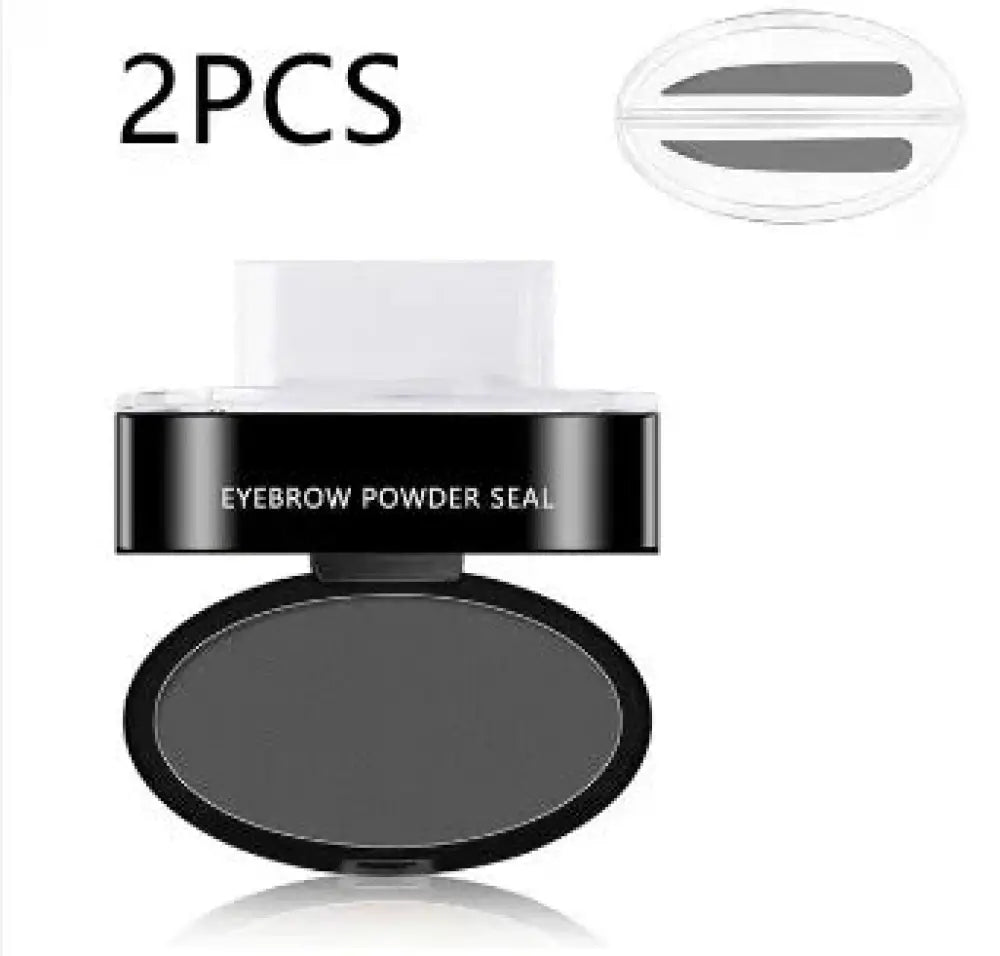 Professional waterproof eyebrow stamp and stencil kit with black oval powder seal, clear lid, and white inner compartment