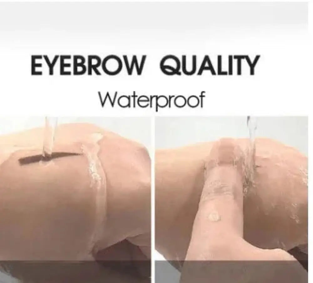 Professional waterproof eyebrow stamp and stencil kit showing waterproof brown eyebrow pencil applied on skin resist water