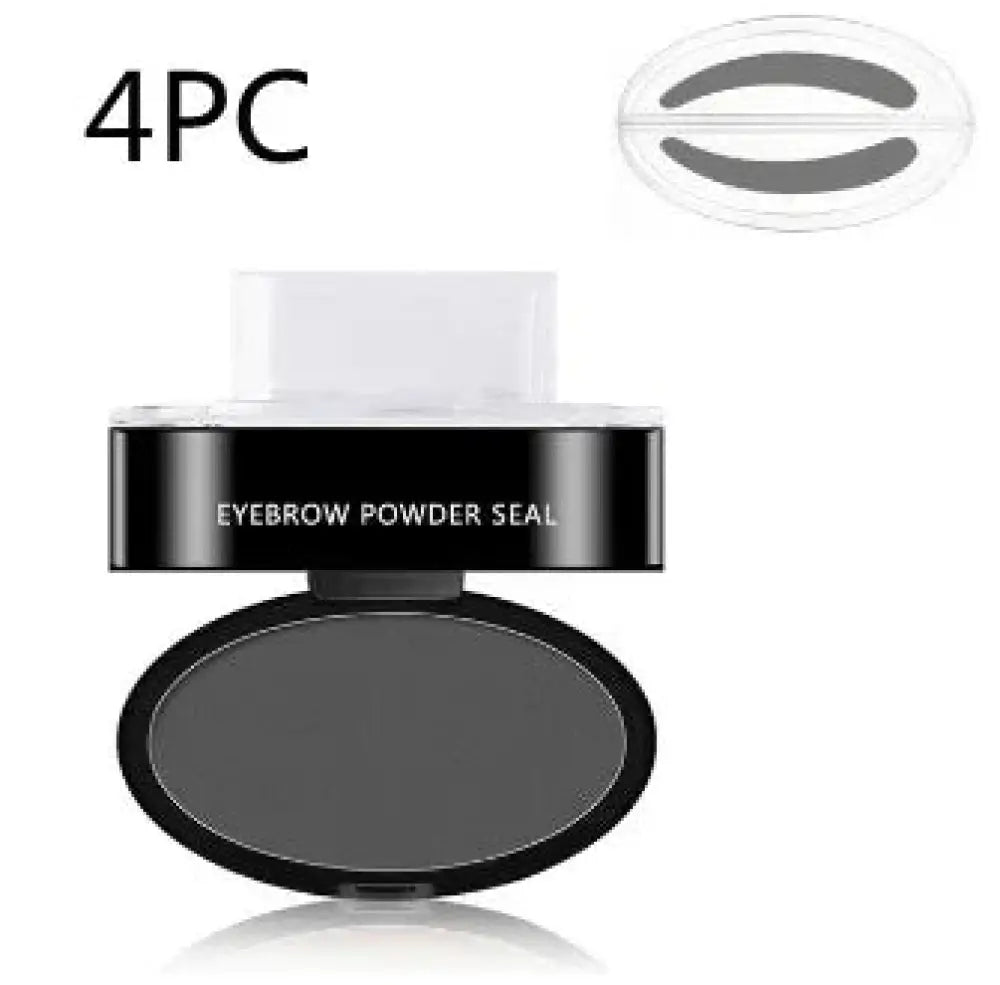 Professional waterproof eyebrow stamp and stencil kit with black oval-shaped powder seal in clear plastic lid